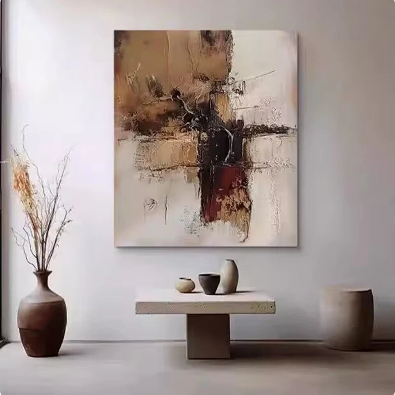 French Retro Brown Abstract Foyer Decoration Painting,High-End Antique Style Living Room Hanging Painting Sofa Poster, No Framed Peaceful Pleasures Health and Wellness