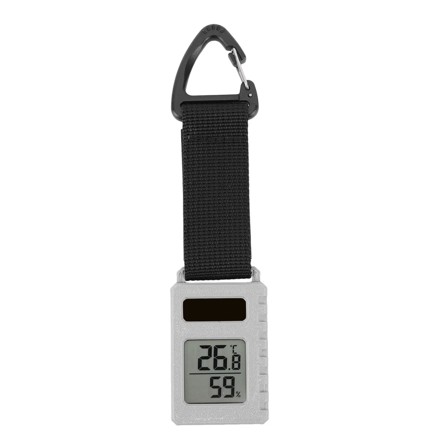 Portable Mini Thermometer with Carabiner Clip Temperature Humidity Meter Sensor Gauge Ultra Light 30g for Camping Hiking Travel Peaceful Pleasures Health and Wellness Grey