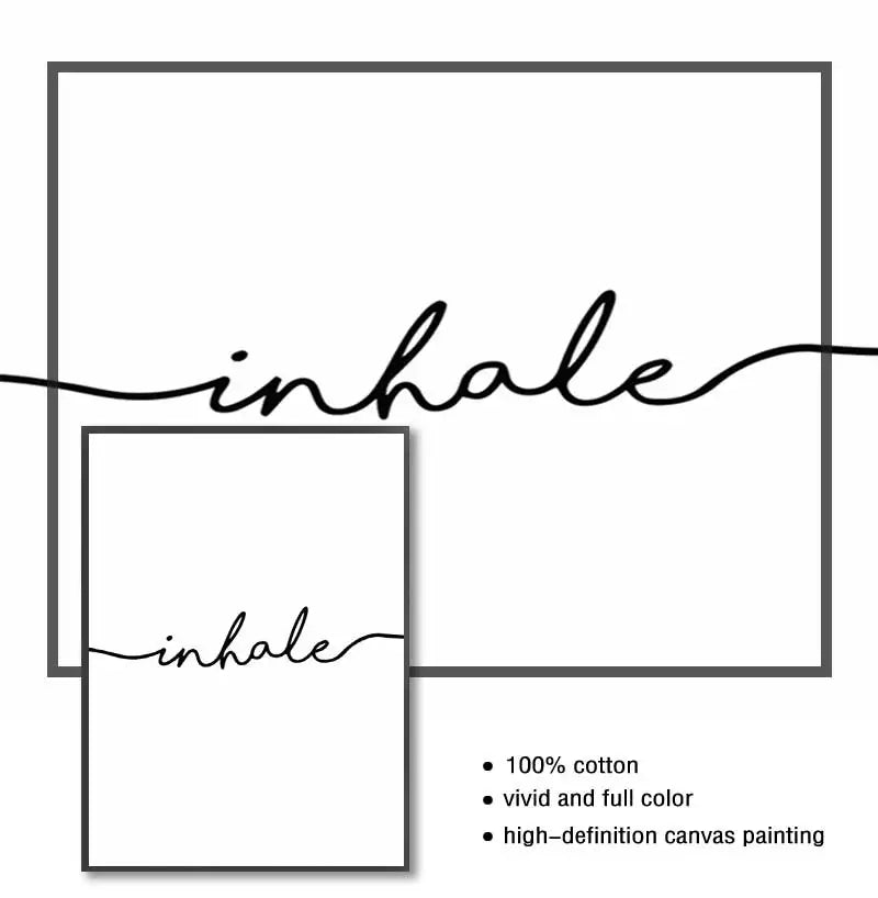Picture Painting Nordic Room Decoration Inhale Exhale Black White Minimalist Canvas Wall Art Print Decorative Peaceful Pleasures Health and Wellness