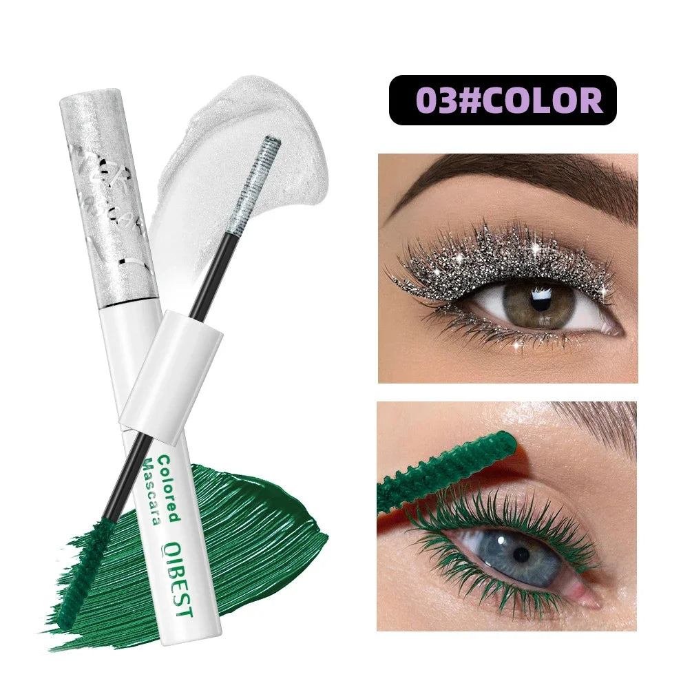 QIBEST Double Ended Colorful Mascara Eyelashes Extension Thick Curling Quick Dry Long Lasting Blue Purple White Glitter Mascara Peaceful Pleasures Health and Wellness 03