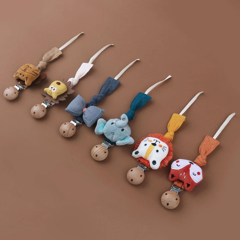 Baby Pacifier Chain Clip | Plush Animal Doll & Wooden Teether