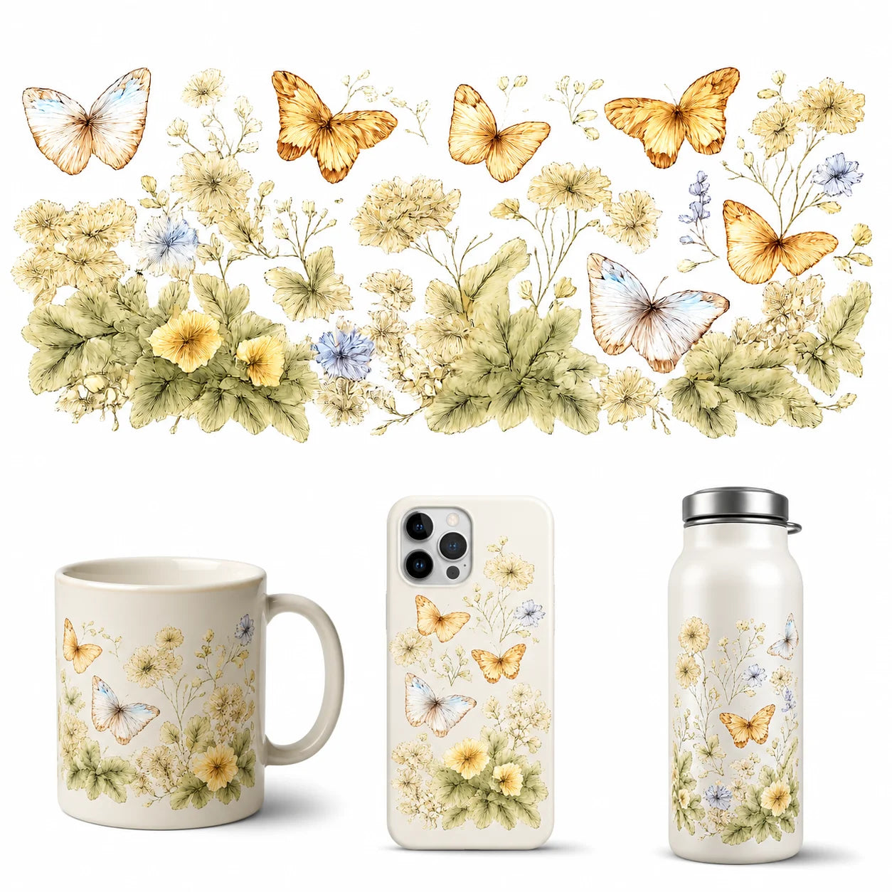 Watercolor Butterfly Floral UV DTF Transfer Sticker | Full Wrap