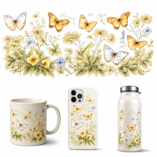 Watercolor Butterfly Floral UV DTF Transfer Sticker | Full Wrap UV DTF Transfer Sticker Peaceful Pleasures Health and Wellness