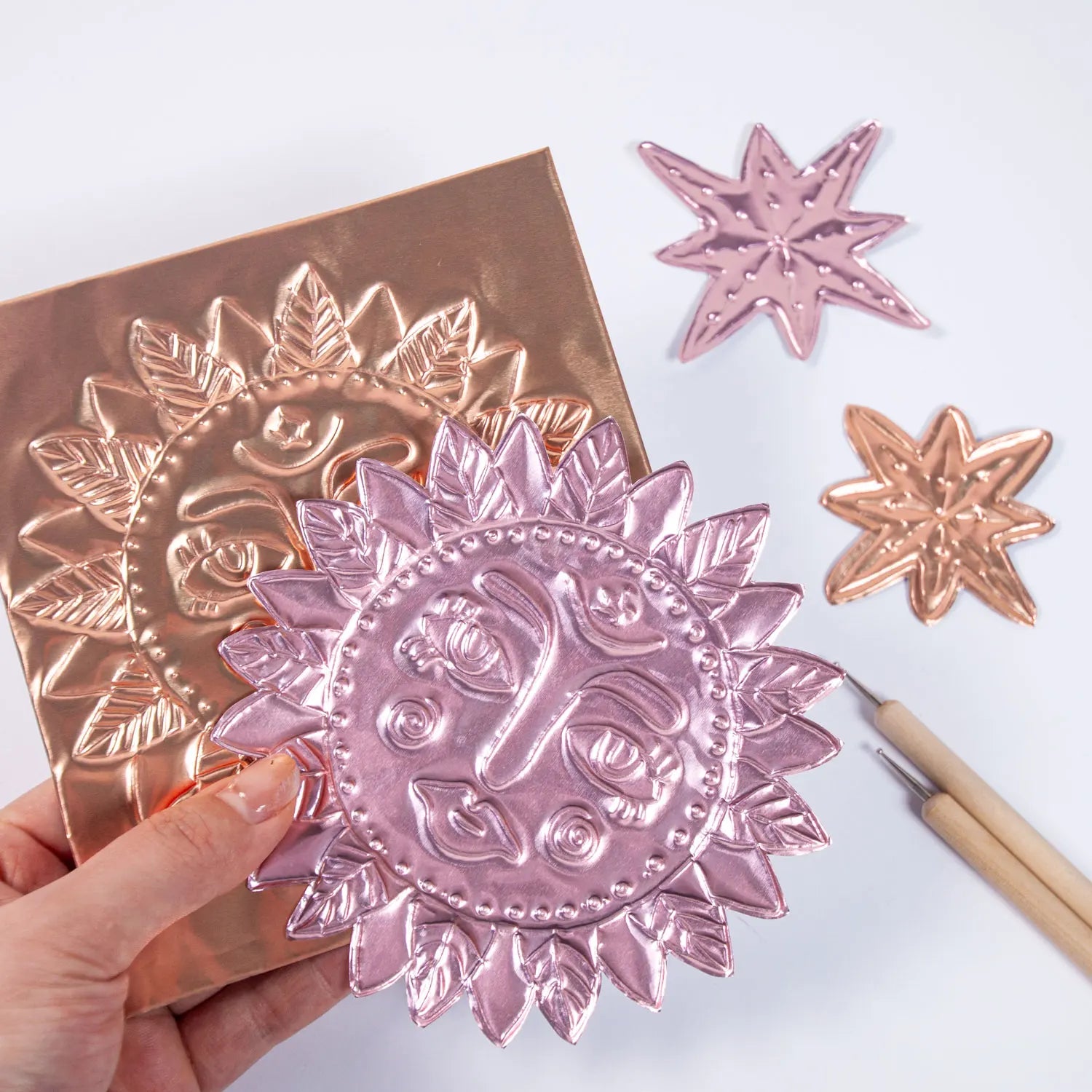 8-Piece Metal Embossing Foil Sheets Kit | Gold Silver Pink Rose Gold Metal Embossing Kit Peaceful Pleasures Health and Wellness