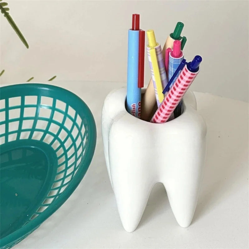 Tooth-Shaped Ceramic Pencil Holder & Succulent Pot | Desk Decor