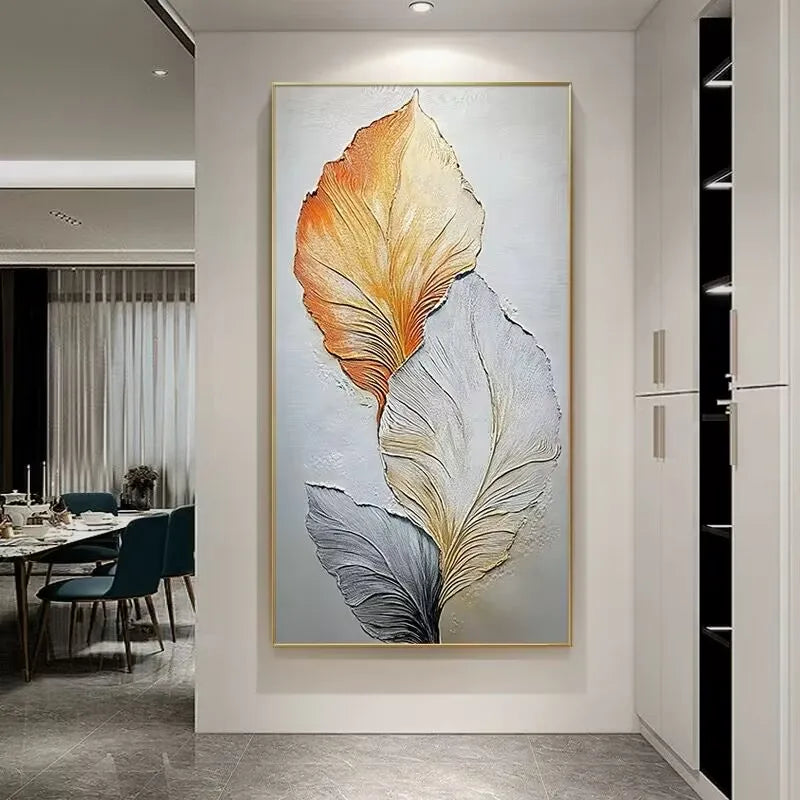 Pure Handmade Oil Painting, Ginkgo Leaves, Cream Style Hanging Painting, Living Room Mural, Sofa Background Decoration Painting Peaceful Pleasures Health and Wellness