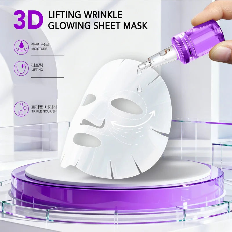 DR.DAVEY 3D Lifting Wrinkle Facial Mask Sheet Facial Care Moisturizing and Tender Skin Easy to Absorb Portable 10 Tablets/Box Peaceful Pleasures Health and Wellness