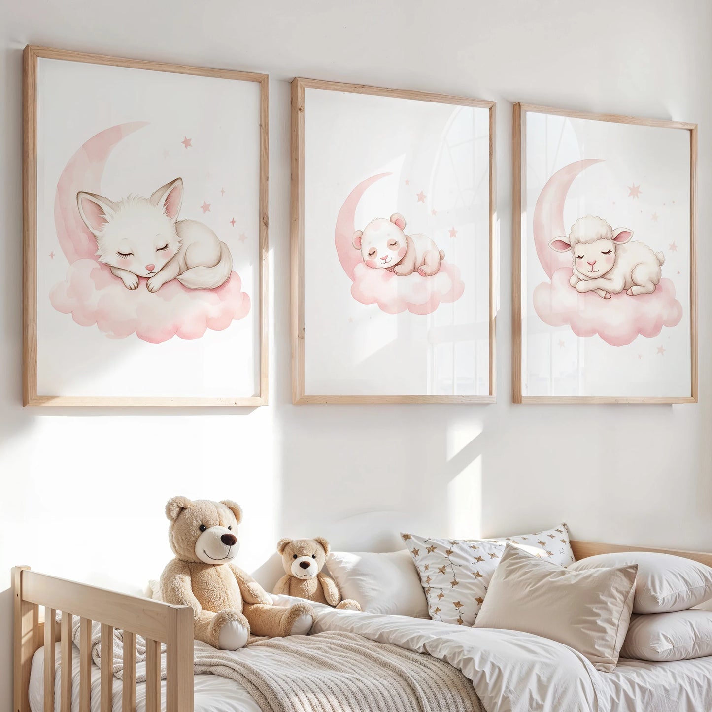 Pink Dream Animal Watercolor Canvas Wall Art | Kids Room Decor