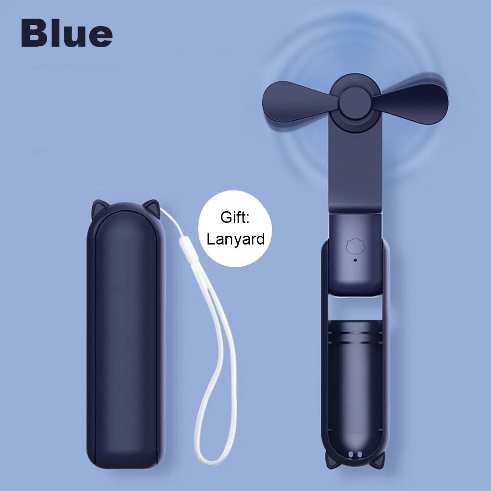 Portable Fan 2000mAh USB Rechargeable 3 Speed Mini Handheld Foldable Fan Hand Held Small Pocket Travel Fan with Handy Power Bank Peaceful Pleasures Health and Wellness Blue