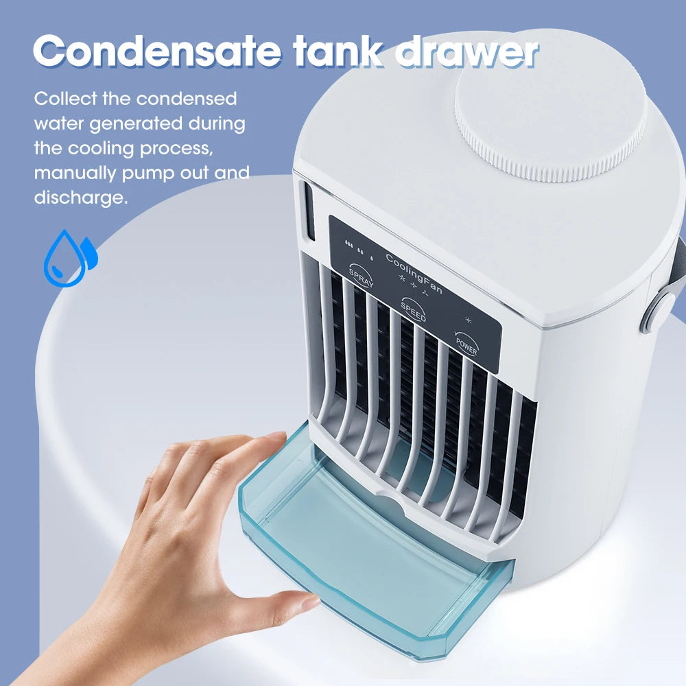 Small Space Air Conditioning for Home Rechargeable Portable Summer Desktop Air Cooler Spray Fan Moist Clean Air for Office Room Peaceful Pleasures Health and Wellness