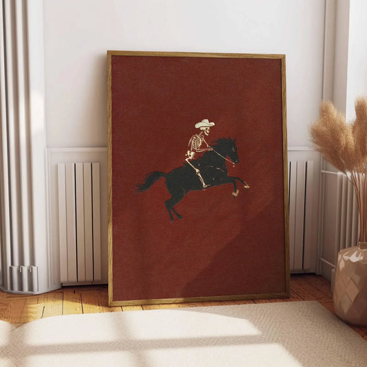Skeleton Cowboy Illustration Bucking Bronco Print Gothic Wall Decor Horse Poster Quirky Art Western Poster Retro Rodeo Art Cowgi Peaceful Pleasures Health and Wellness