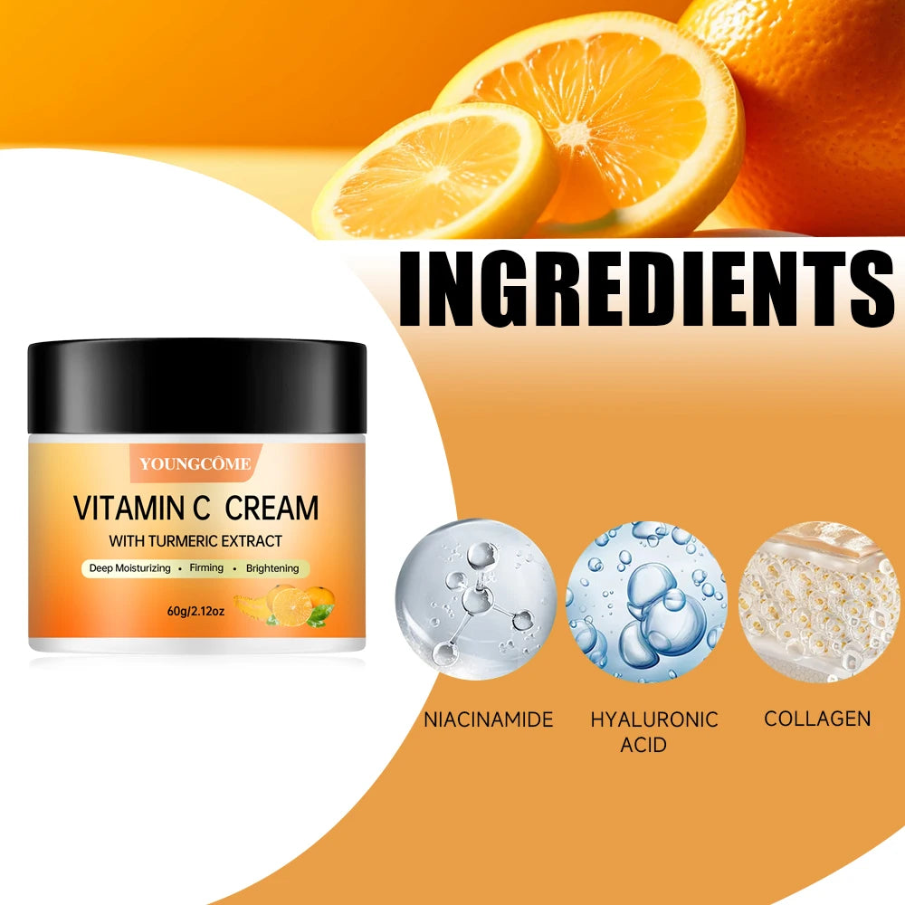 Turmeric + Vitamin C Brightening Face Cream – Anti-Aging Collagen Booster with Hyaluronic Acid Moisturizing Wrinkle Reduction Peaceful Pleasures Health and Wellness