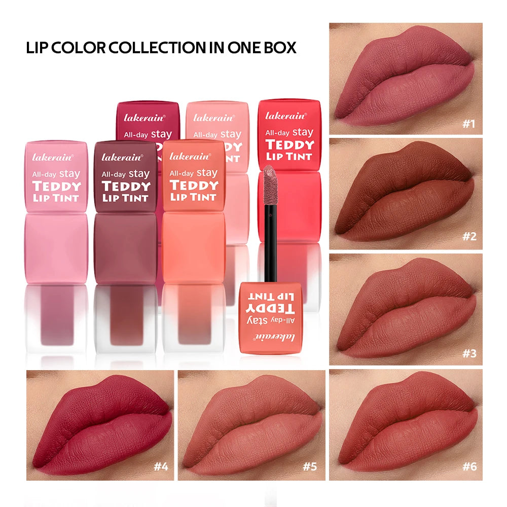 Lip Stain Set Teddy Tint Lip Color Tear Lip Gloss Super Stay Long-Lasting Coloring 12H Matte Texture WaterproofLipstick Cosmeti Peaceful Pleasures Health and Wellness