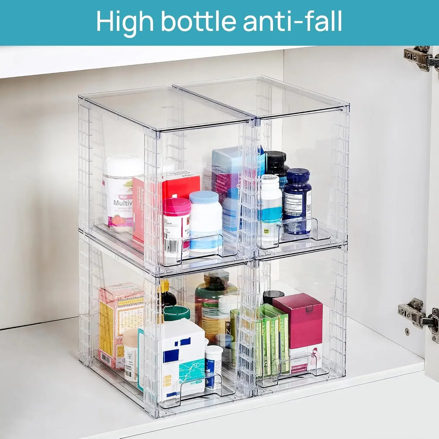 4 Pack Clear Stackable Storage Drawers, 9.7" High Plastic Organizers for Skincare, Bathroom, Kitchen Organization Peaceful Pleasures Health and Wellness