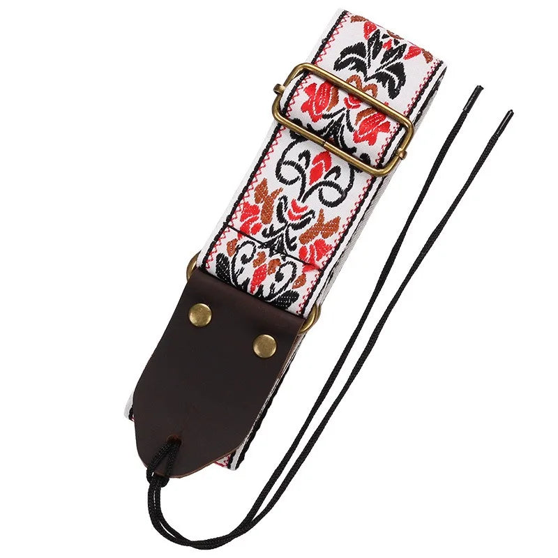 Embroidered Guitar Strap Soft Vintage Flowers Adjustable Creative
