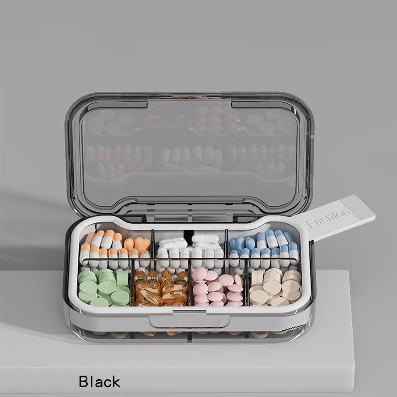 1Pc Travel Pill Case Medicine Storage Organizer Container Drug Tablet Dispenser Independent Lattice Pill Box Jewelry Storage Box Peaceful Pleasures Health and Wellness Black 7 grids