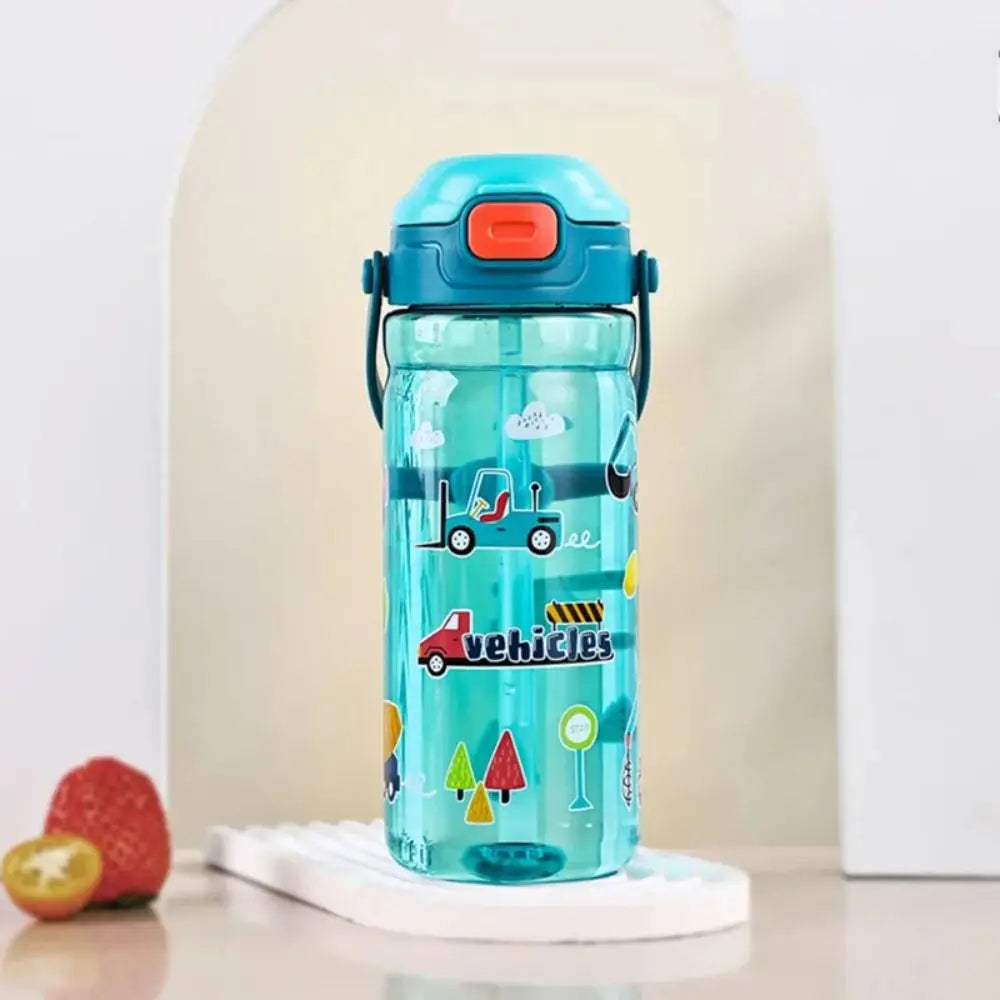 550ml Kids Cartoon Straw Water Bottle with Handle | BPA-Free