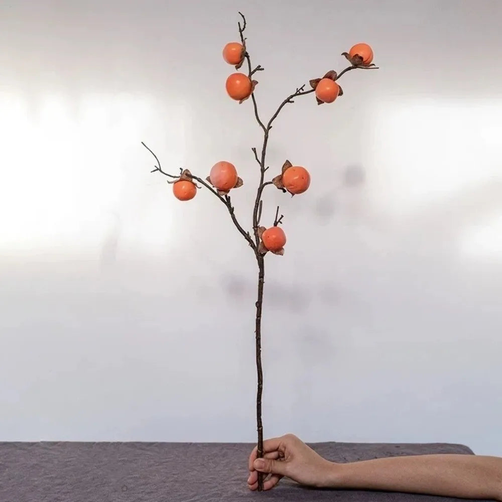8-Head Artificial Persimmon Branch | Realistic Fake Fruit Décor