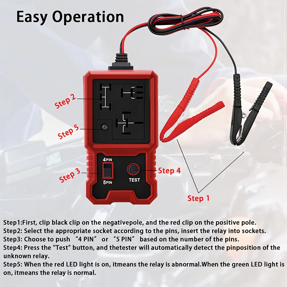12V Car Relay Tester with Battery Clip - Universal 4/5 Pin Compatibility, Car Diagnostic Tool, Car Repair Kit, Durable and Sturdy, Car Diagnosis | Sturdy Structure | Durable Automotive Tools, Automotive Relay Tester Peaceful Pleasures Health and Wellness