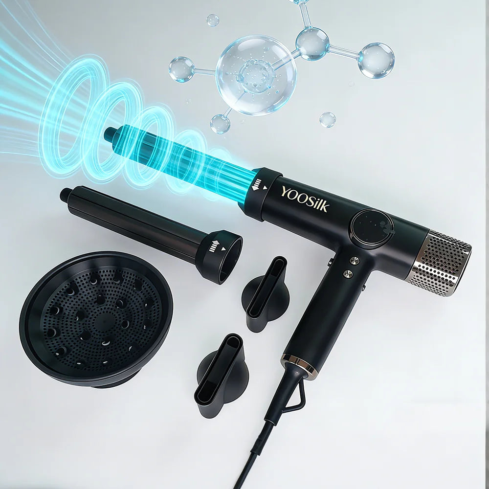 5-in-1 Negative Ion Hair Dryer with Air Warp Styling Curling Iron 1800W Powerful High Speed Low Noise Brushless Blow Dryer Peaceful Pleasures Health and Wellness