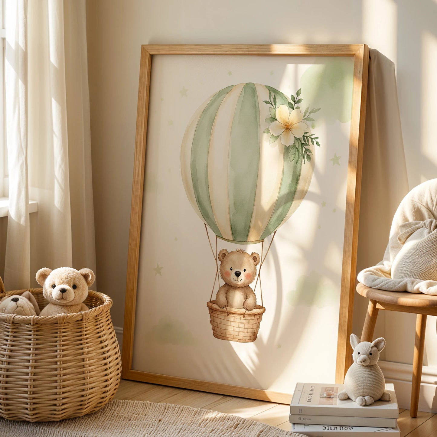 Watercolor Hot Air Balloons Animals Canvas Wall Art | Kids Room