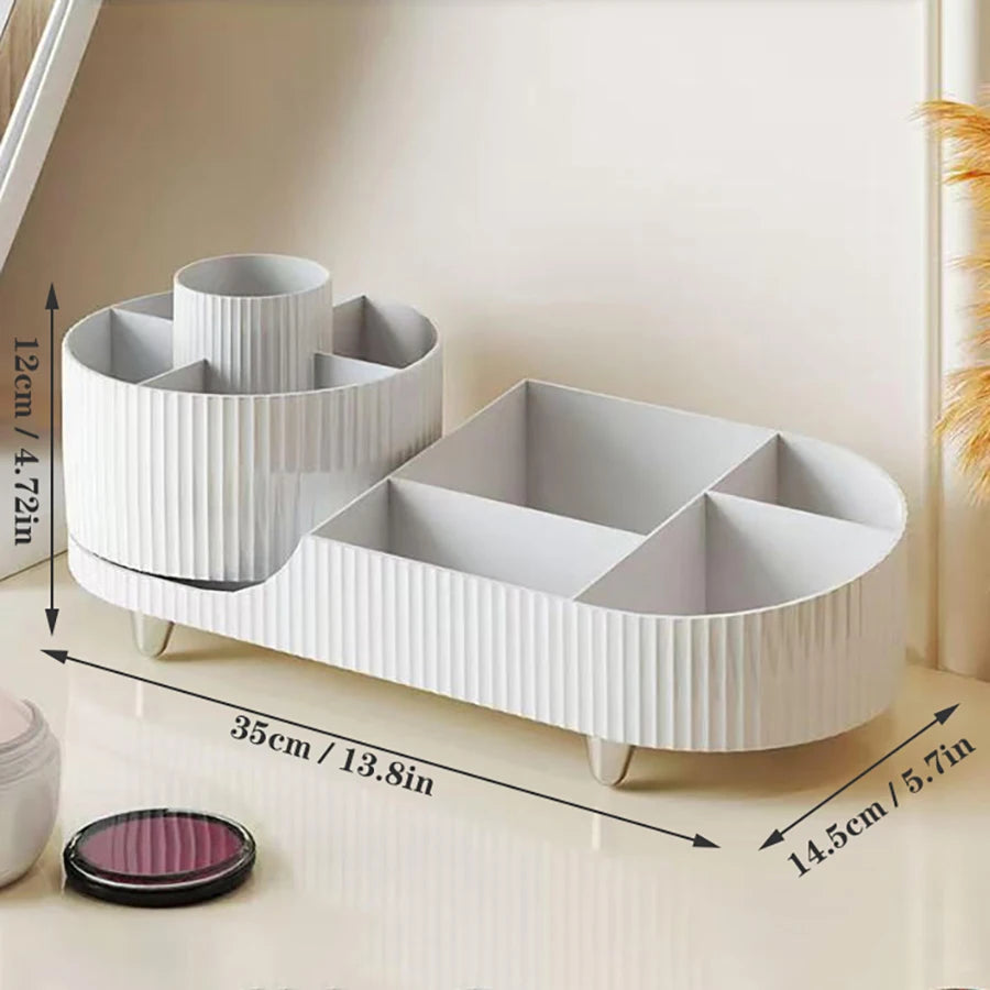 360° Rotating Makeup Organizer – Large Capacity Cosmetic Display Case & Storage Box for Brushes, Eyeliner & Beauty Products