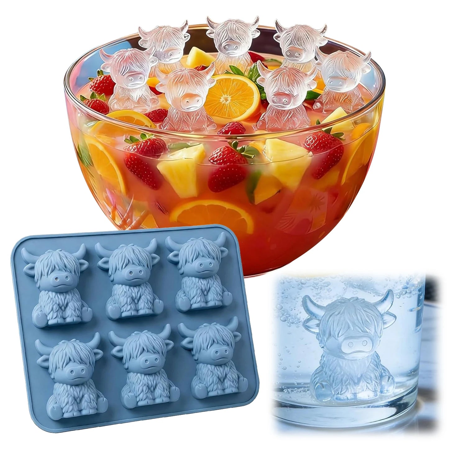 3D Highland Cow Silicone Ice Cube Mold Food Grade Silicone 6 Cavity Novelty Tray for Whiskey Cocktails Coffee Drinks Gift Peaceful Pleasures Health and Wellness