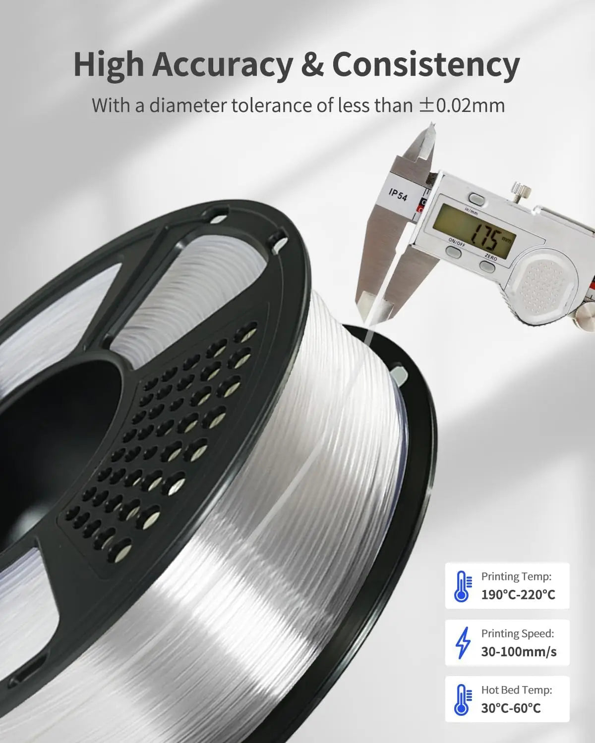 Transparent PLA 3D Filament 1.75mm | High-Speed, Tough & Durable
