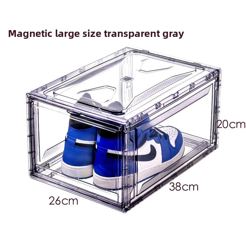 ‌Transparent Assembly Sneaker Organizer Flip Top Basketball Shoe Display Box Showcase Collectibles Unisex Home Décor Essential Peaceful Pleasures Health and Wellness Magnetic L Grey