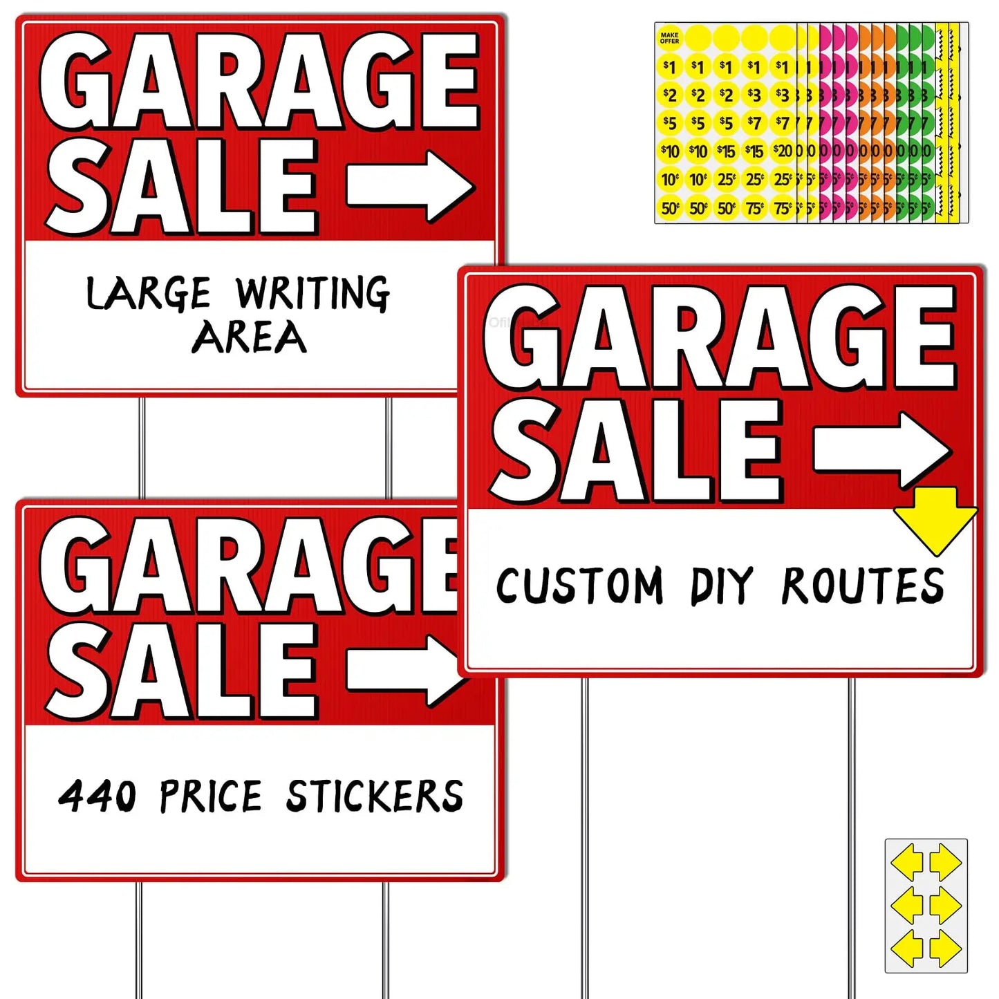 Garage Sale Sign Kit 17x13" | 12 Signs, Stakes & 440 Stickers Yard Sale Sign Kit Peaceful Pleasures Health and Wellness Default Title