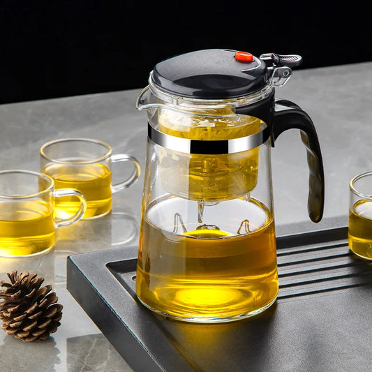 HMLOVE Heat Resistant Glass Teapot Puer Kettle Tea Infuser Filter Peaceful Pleasures Health and Wellness