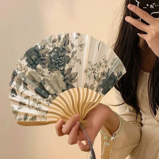 Silk Bamboo Folding Hand Fan – Vintage Floral Wedding & Dance Fan Decorative Folding Fan Peaceful Pleasures Health and Wellness