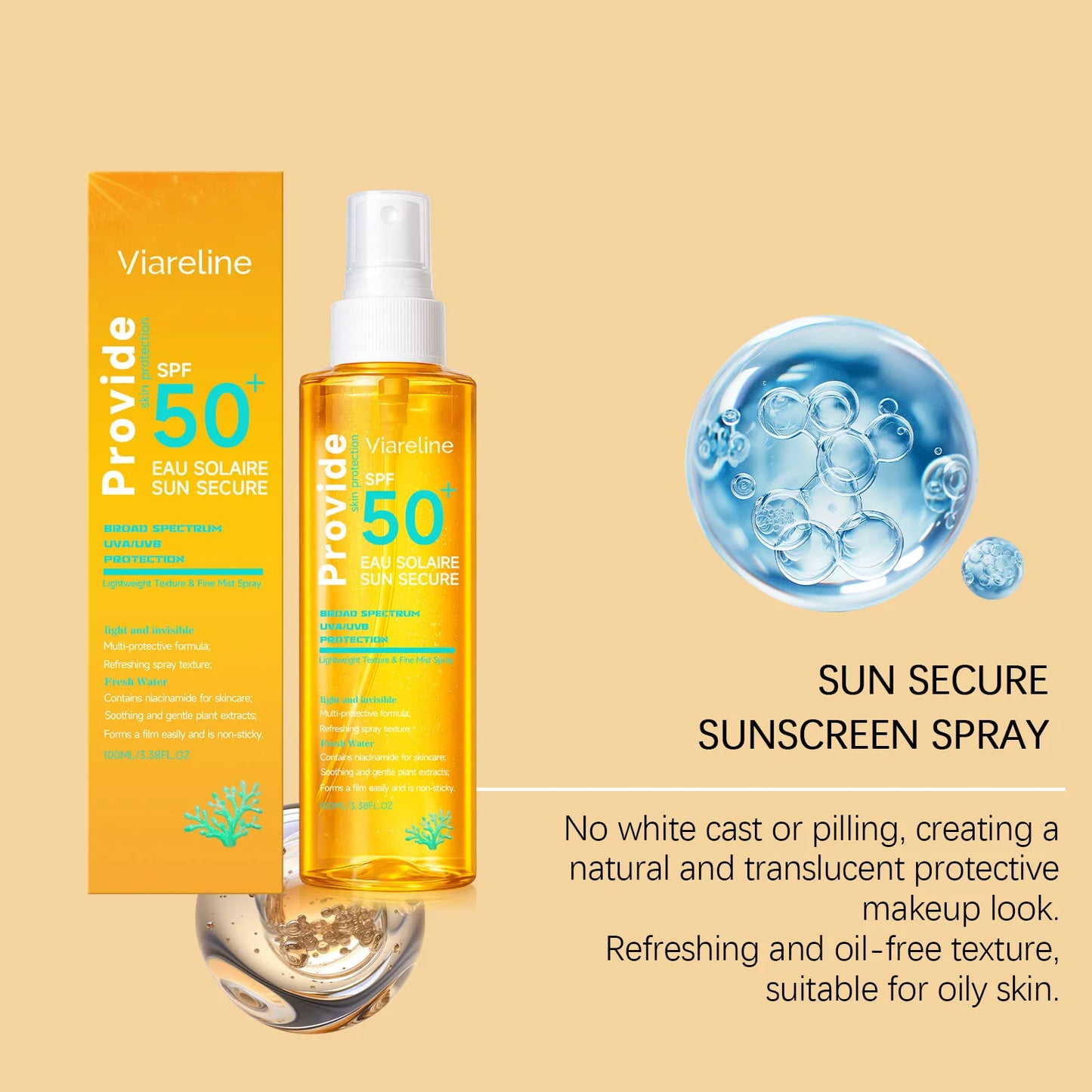 Coral Reef Safe Sunscreen Spray Waterproof Sweatproof Resistant Prevent Sunburn Moisturizing Refreshing Strong Facial Body Spray Peaceful Pleasures Health and Wellness