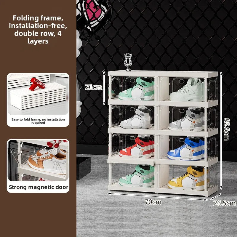Upgraded Multi-Tier Clear Shoe Rack Heavy-Duty Unified Cabinet Large Capacity Transparent Dust-Proof Organizer for Home Entryway Peaceful Pleasures Health and Wellness Double 4 Transparent