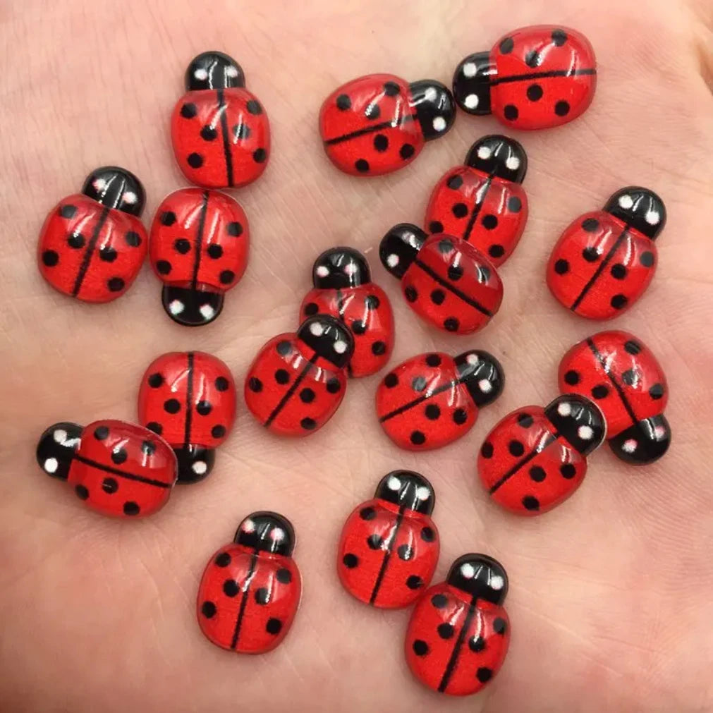 Red Beetle Resin Flatback Cabochons 60pcs – DIY Craft Embellishments