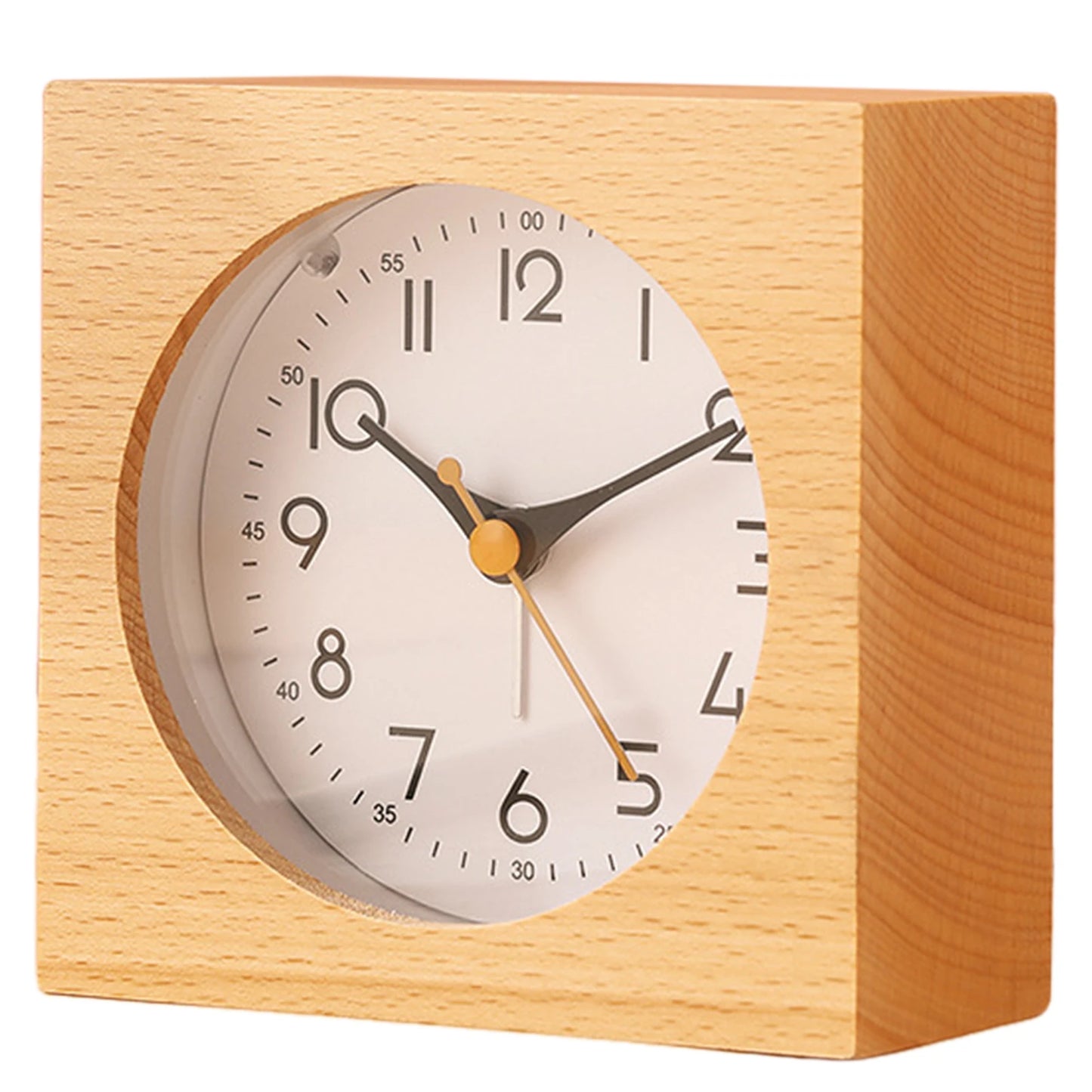 Minimalist Solid Wood Analog Alarm Clock with Night Light