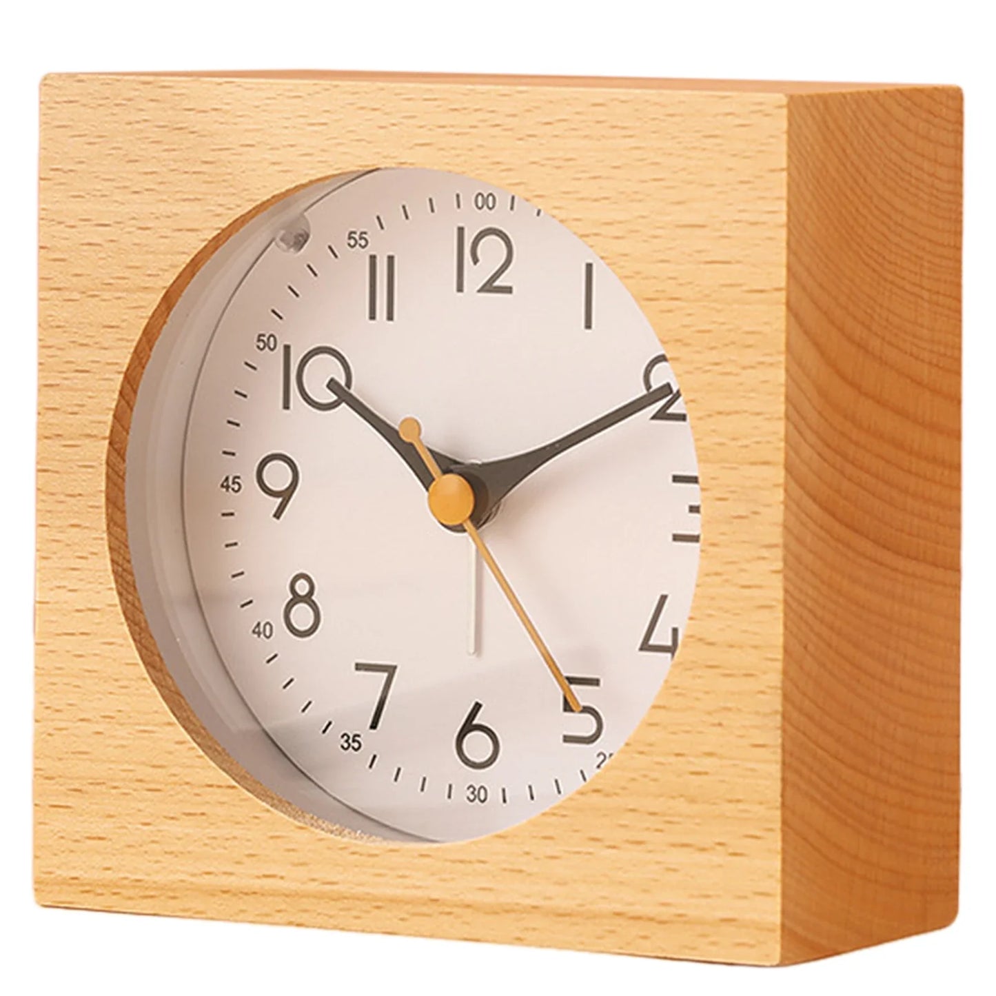 Minimalist Solid Wood Analog Alarm Clock with Night Light