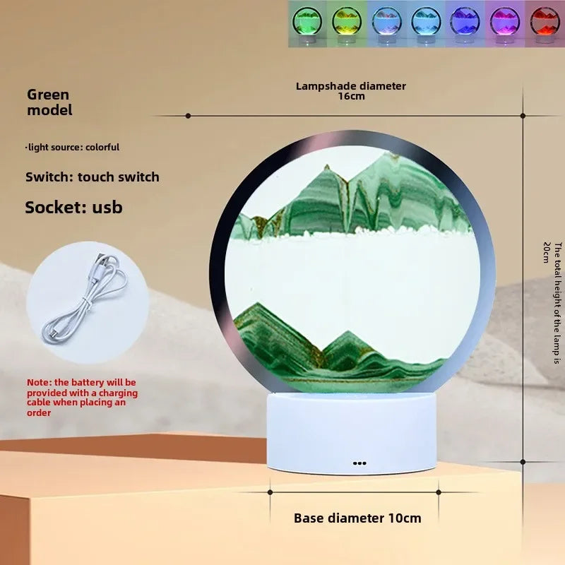 Hot 3D Stereoscopic Glass Sand Painting Bedside Lamp Decompression Liquid Office Home Decoration Gift Small Night Light Peaceful Pleasures Health and Wellness Green