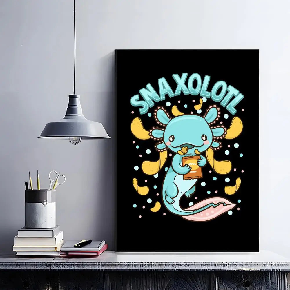 Cute Axolotl Art Poster HD Self Adhesive Waterproof Wall Art Ideal for Home Office Dorm Bedroom Great Gift Peaceful Pleasures Health and Wellness Black1 15X20cmNoframe