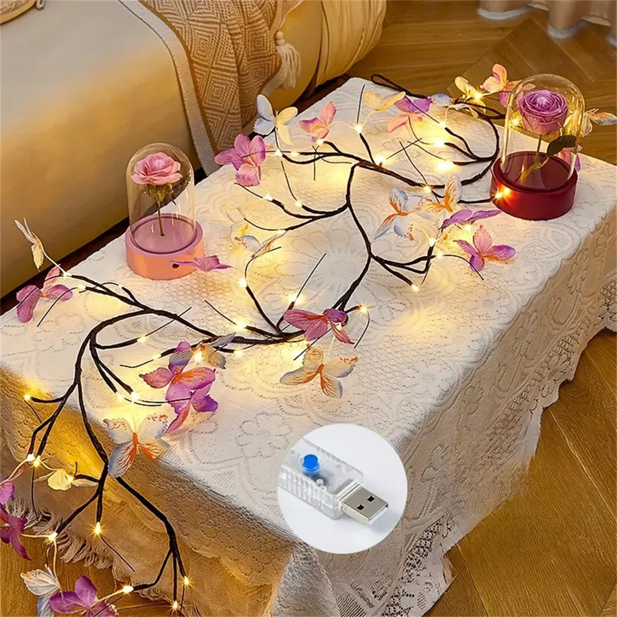 Rattan Tree Branch USB Night Light | Christmas Mood Lamp 2025