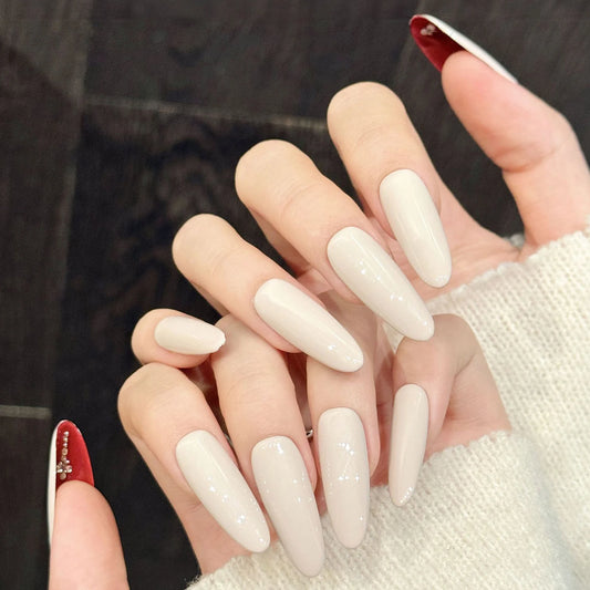 Handmade Almond Press-On Nails | Red Nude Velvet – 10pcs Set Press-On Nails Peaceful Pleasures Health and Wellness XS