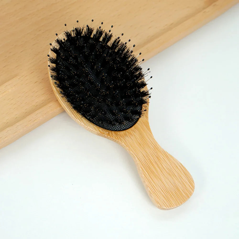 Natural Bamboo Boar Bristle Hair Brush & Air Cushion Comb