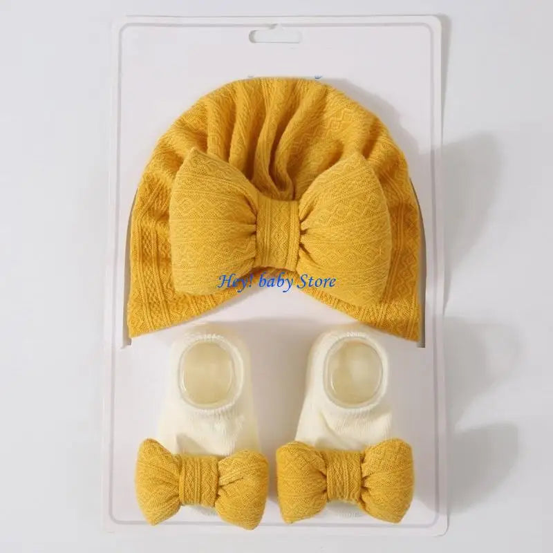 Baby Girl Turban Hat & Socks Gift Set | Soft Knit Cotton 0–3Y