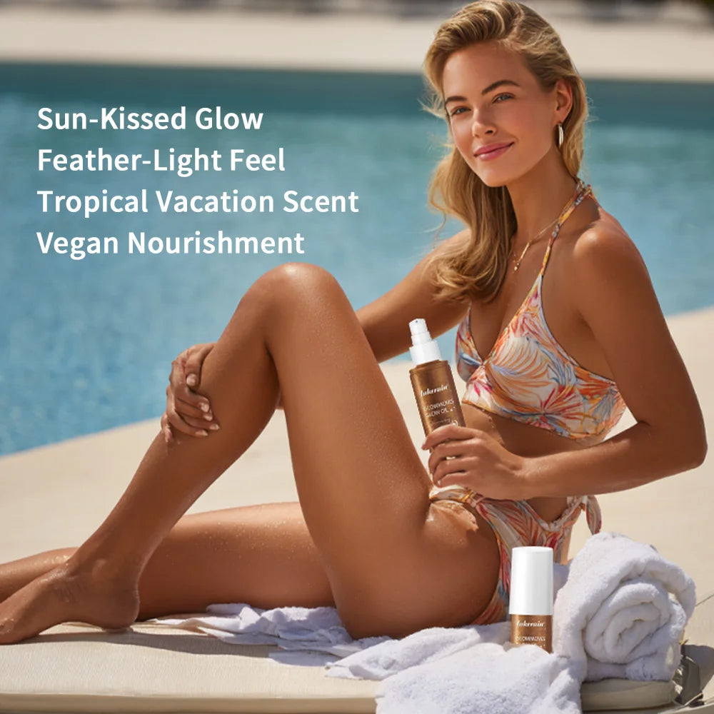 Glowmotions Glow Body Oil 100ml Hydrating Softening Brazilian Shimmer Bronze Non-Greasy Non-Sticky Formula for Beachside Party Peaceful Pleasures Health and Wellness