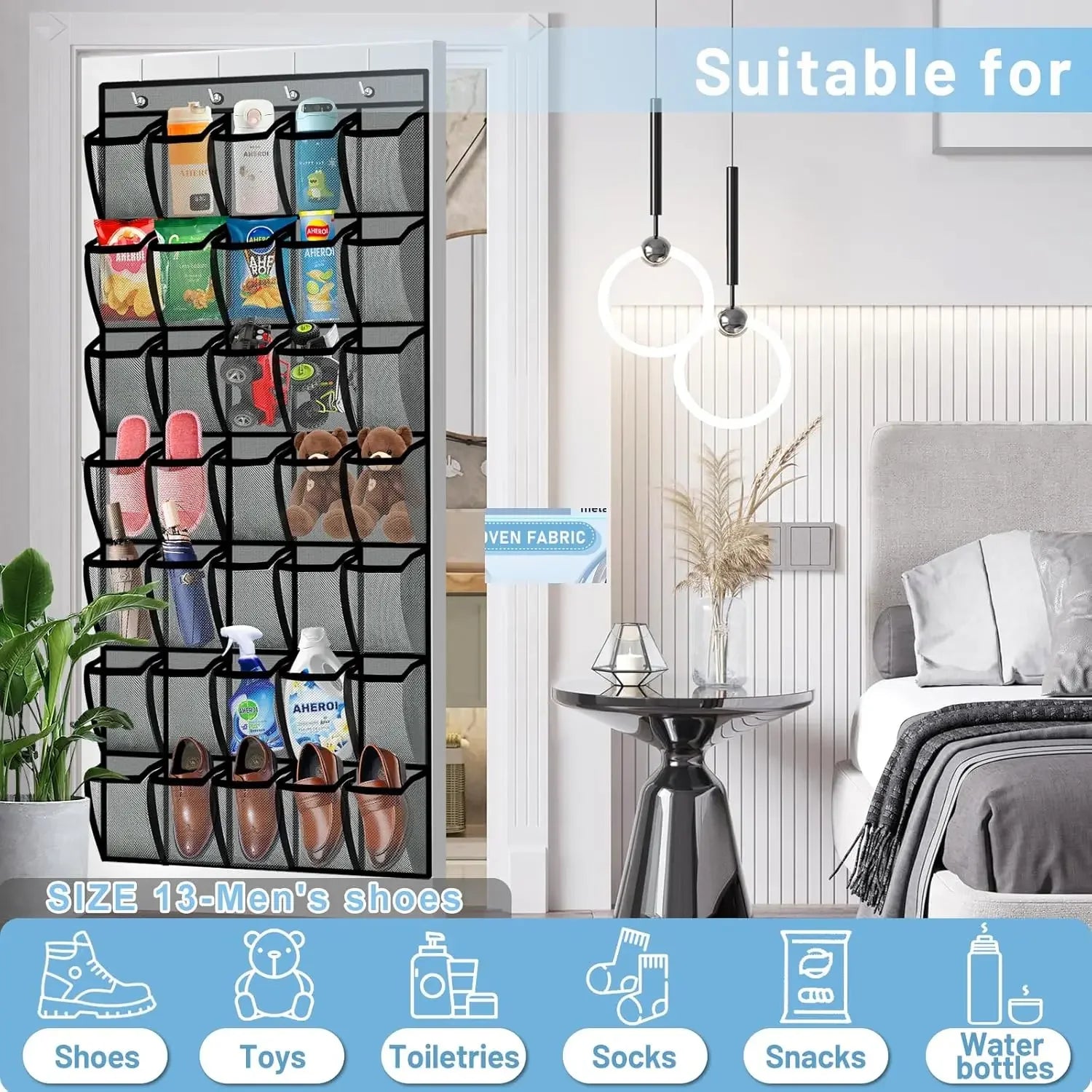 35-Pocket Over Door Shoe Organizer, Hanging Storage Rack Holds 40 lbs, Gray Mesh Durable Bag Peaceful Pleasures Health and Wellness