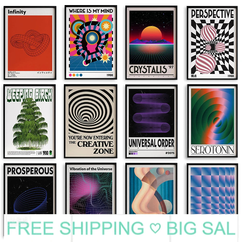 Dopamine Aesthetic Retro Abstract Canvas Wall Art Poster