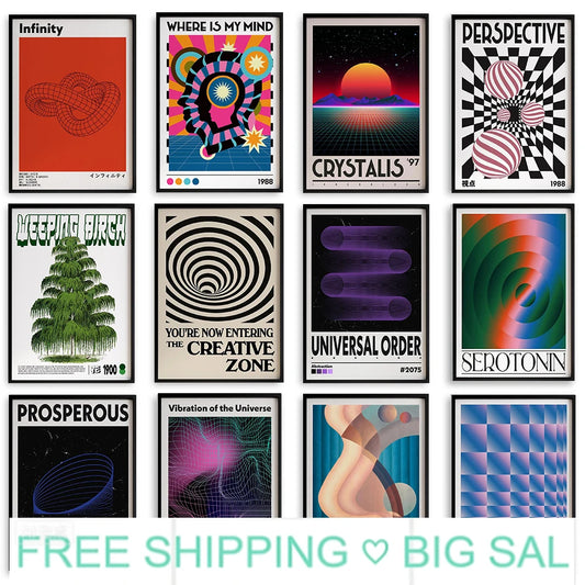 Dopamine Aesthetic Retro Abstract Canvas Wall Art Poster Canvas Wall Poster Peaceful Pleasures Health and Wellness