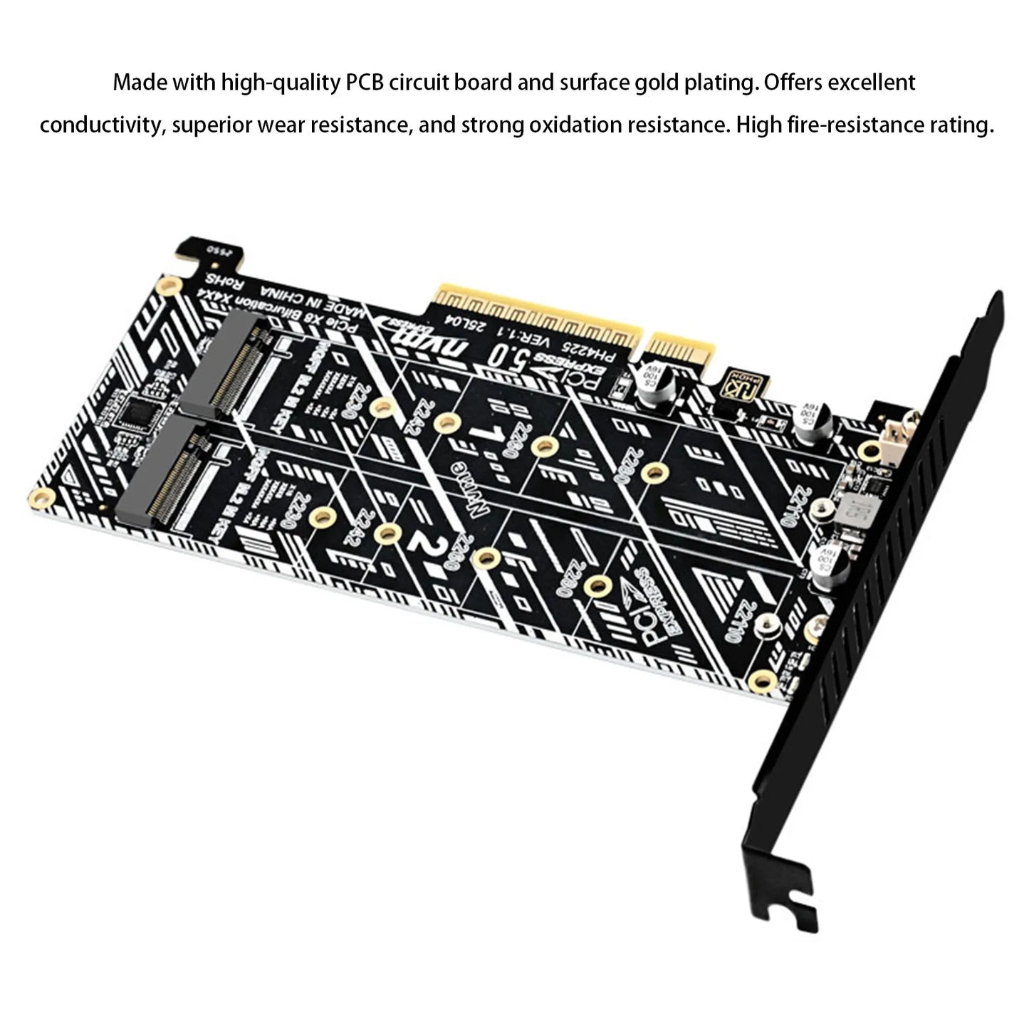 PH4225 PCIe 5.0 X8 to Dual M.2 NVMe SSD Adapter Card Support X4X4 Bifurcation Raid Expansion Board for Enterprise SSD Slot Peaceful Pleasures Health and Wellness