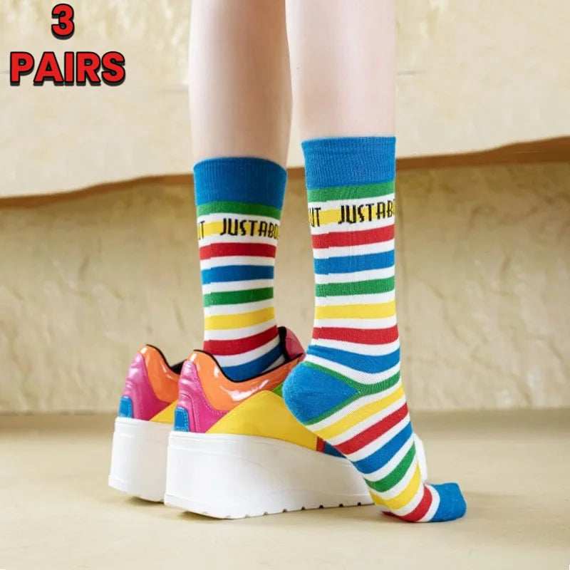 3 Pairs of Men's And Women's Striped Socks, Soft, Comfortable, Breathable, Versatile Striped Socks Suitable For All Seasons Peaceful Pleasures Health and Wellness 3 Pairs EU35-39
