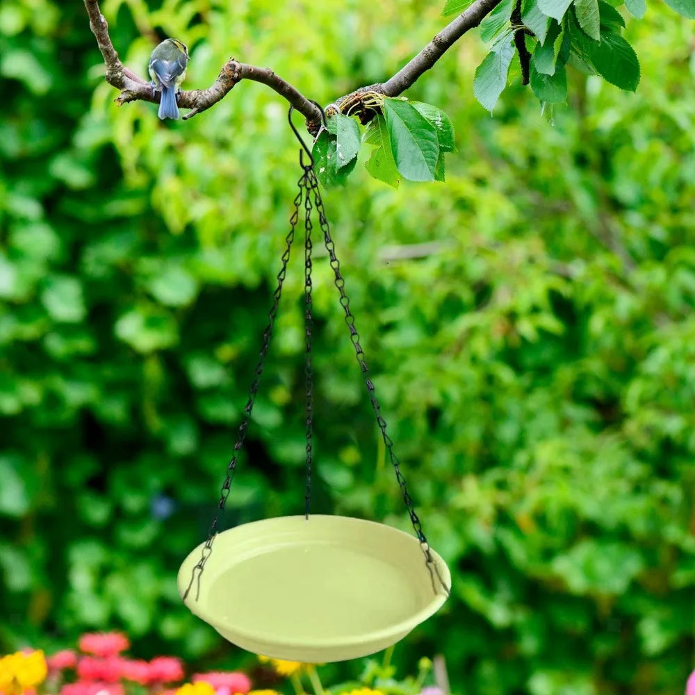 Hanging Round Bird Feeder Bath Tray with Chain | Garden Decor